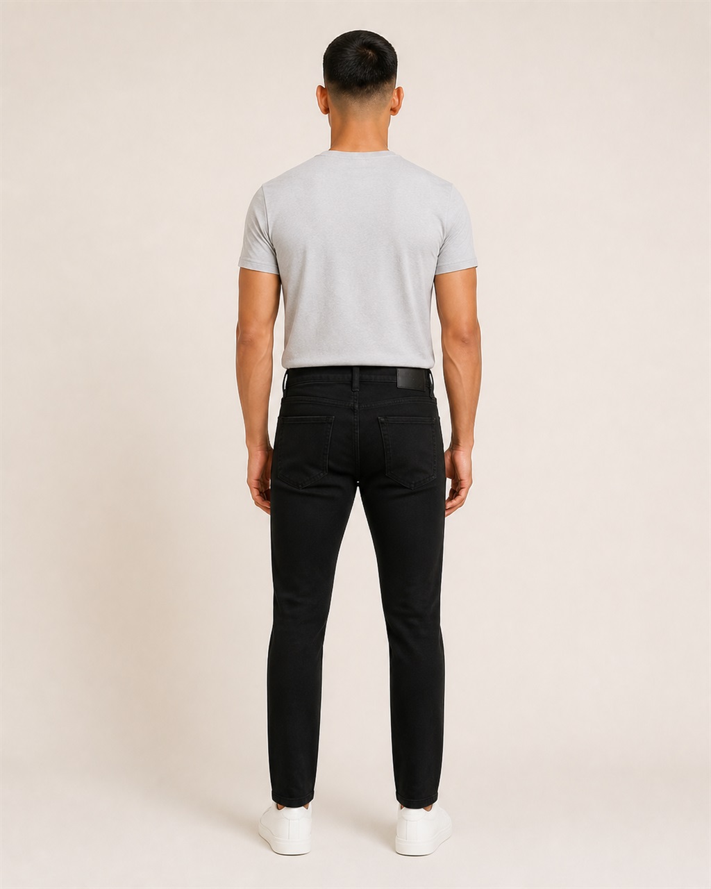 Men's Clean Dark Black Denim Jeans - No Fade — back view