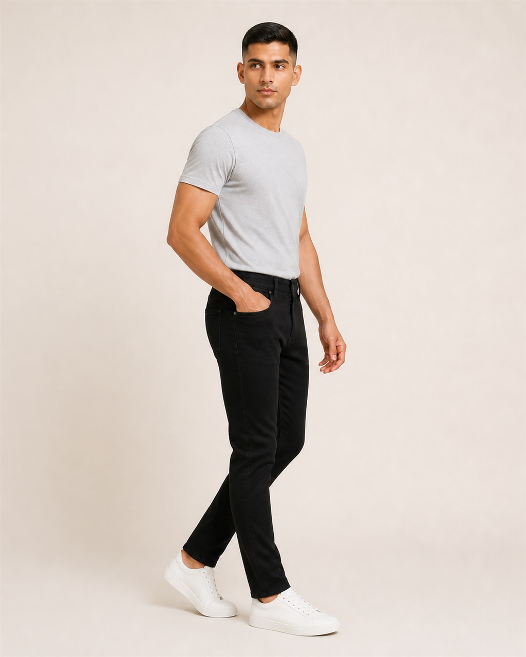 Men's Clean Dark Black Denim Jeans - No Fade side view
