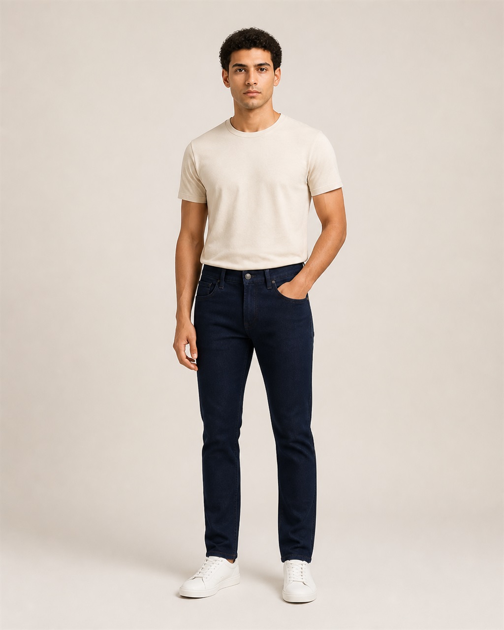 Men's Clean Dark Blue Denim Jeans — No Fade