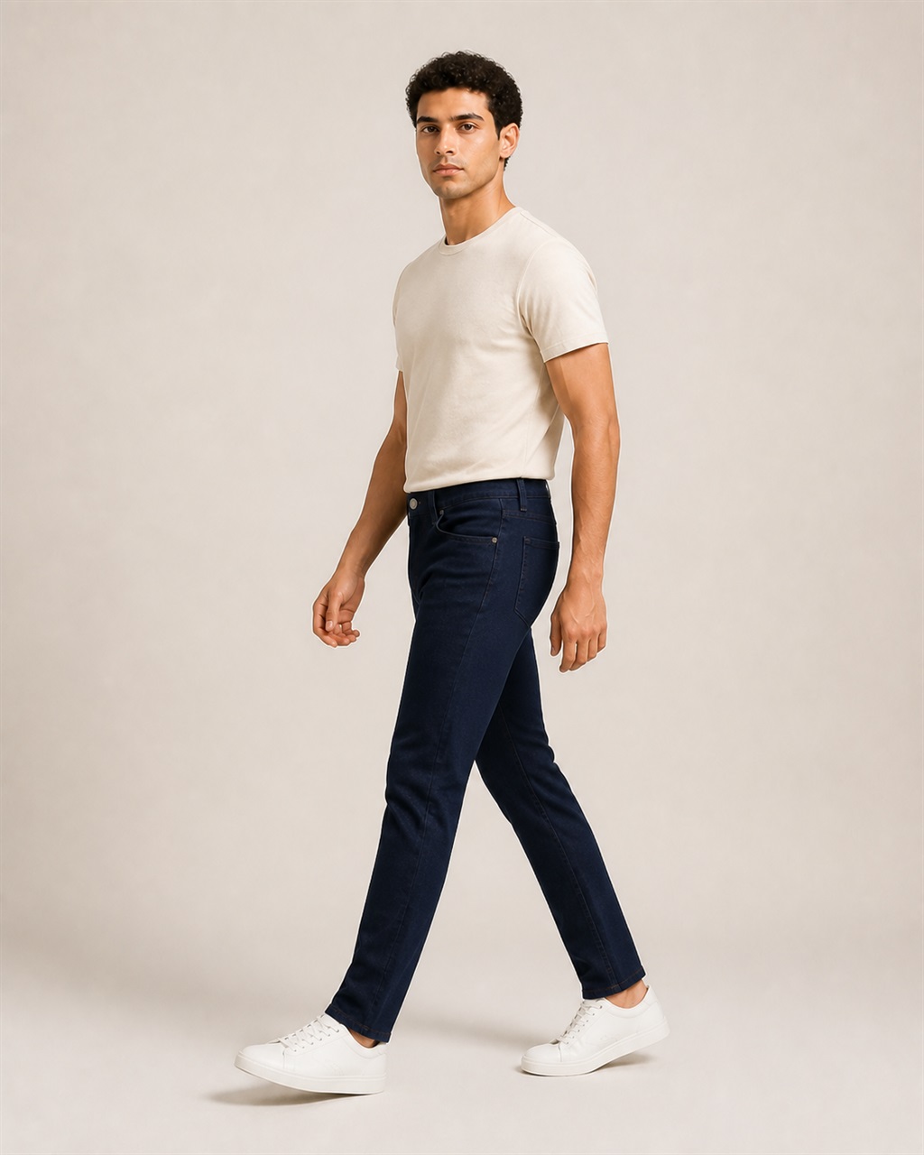 Men's Clean Dark Blue Denim Jeans — No Fade side view