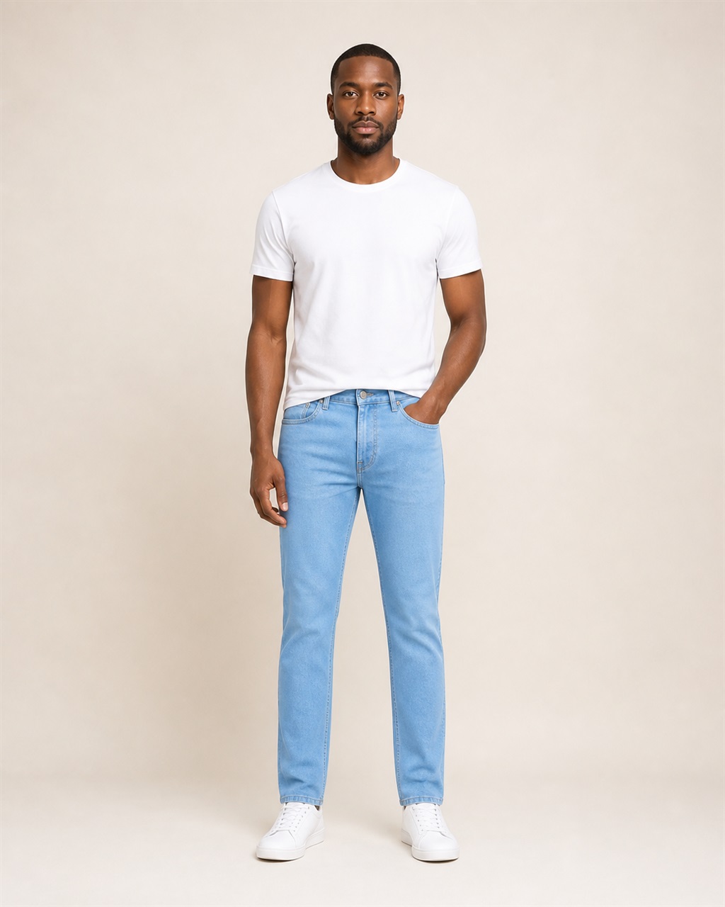 Men's Clean Light Blue Denim Jeans — No Fade