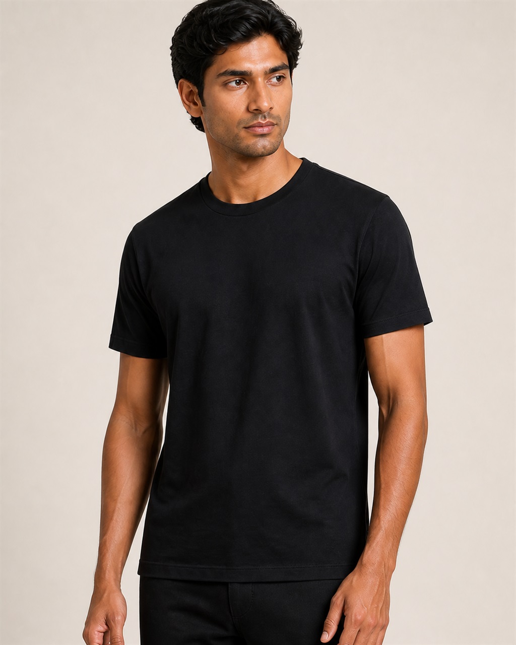 Men's Essential Plain Cotton Crew-Neck T-Shirt — 15 Colours closeup view