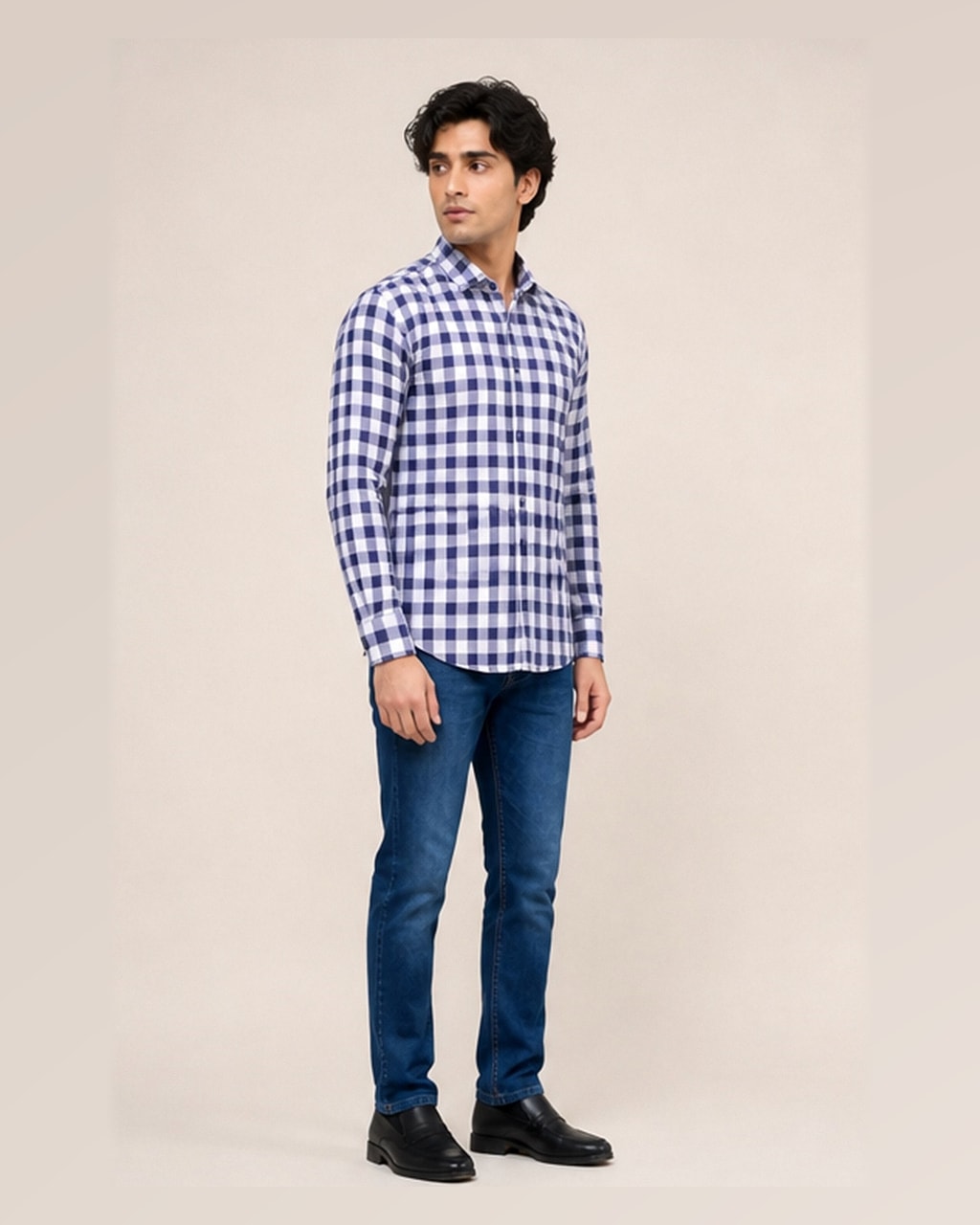 Chic Purple and White Checks Shirt – Export Quality Fashion and Comfort Combined side view