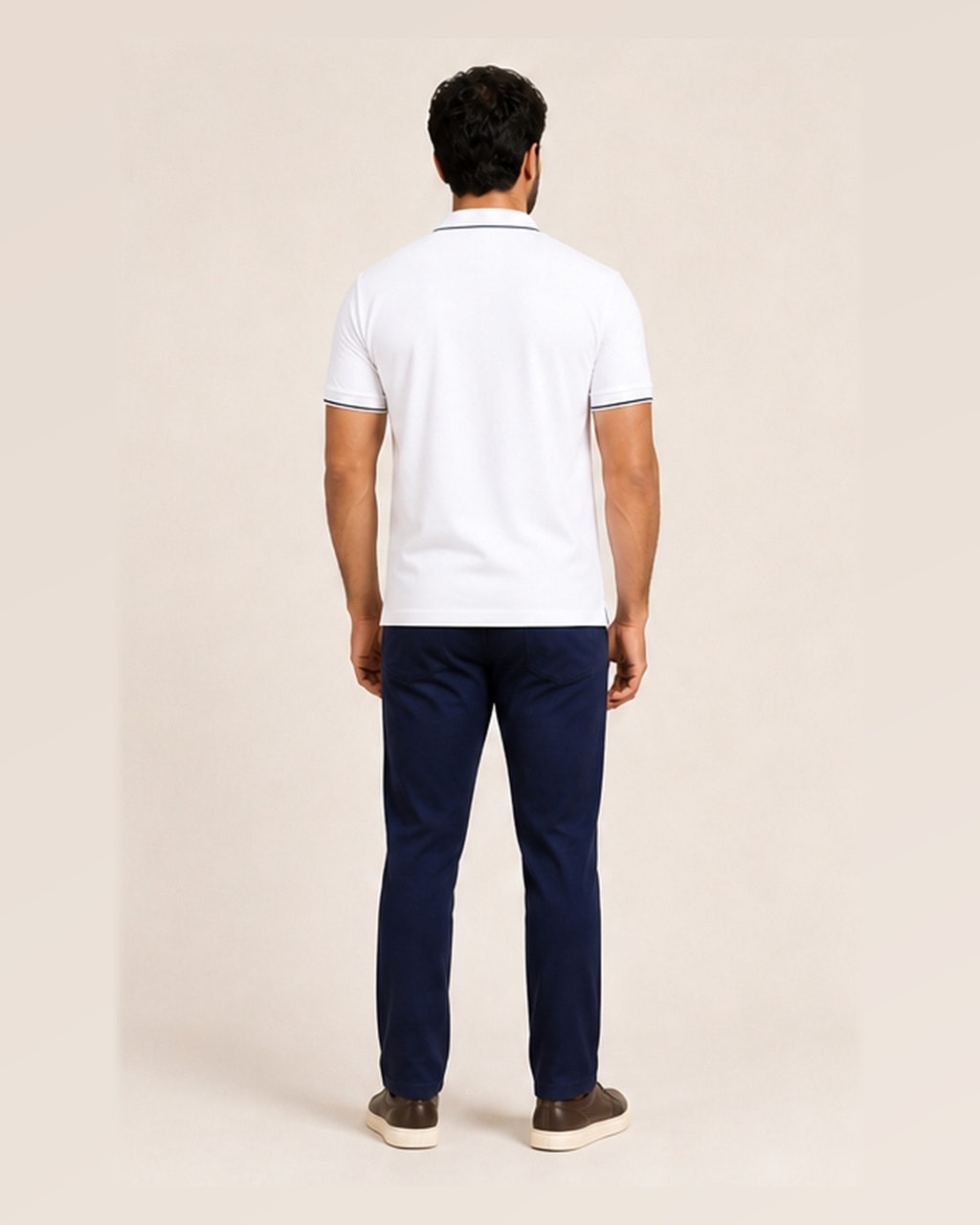Sleek & Classic: Plain White Polo T-Shirt for Men — back view