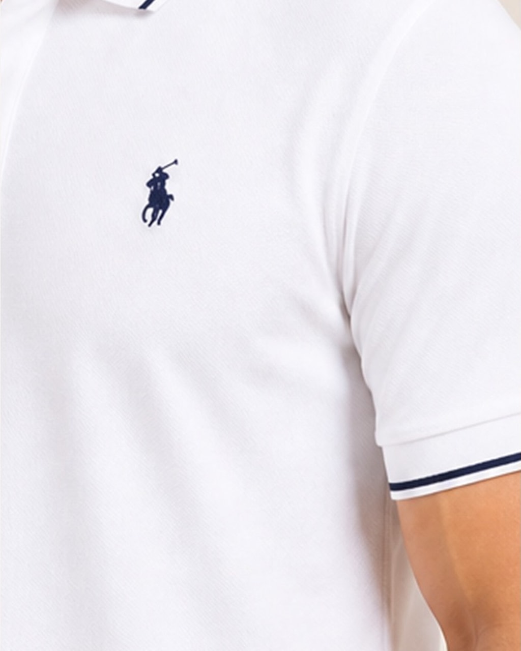 Sleek & Classic: Plain White Polo T-Shirt for Men closeup view