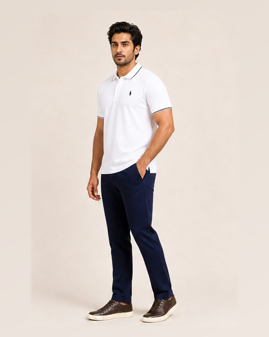 Sleek & Classic: Plain White Polo T-Shirt for Men side view