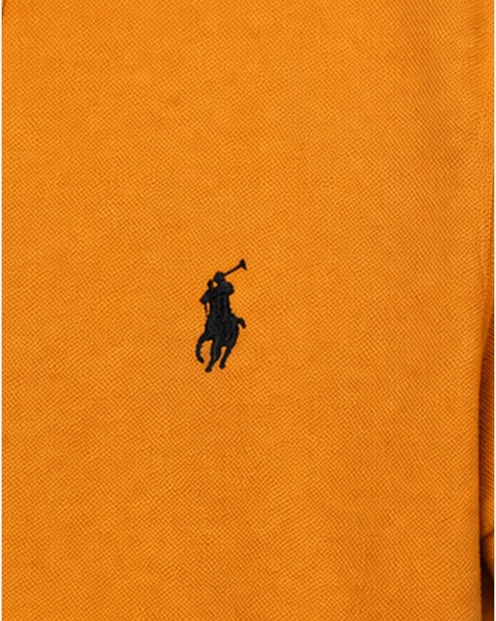 Sleek & Classic: Plain Saffron Yellow Polo T-Shirt for Men closeup view