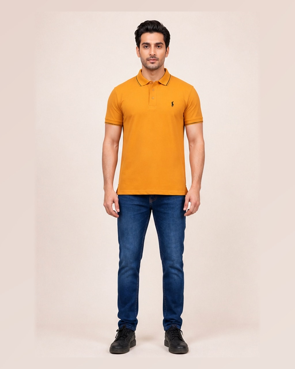 Sleek & Classic: Plain Saffron Yellow Polo T-Shirt for Men