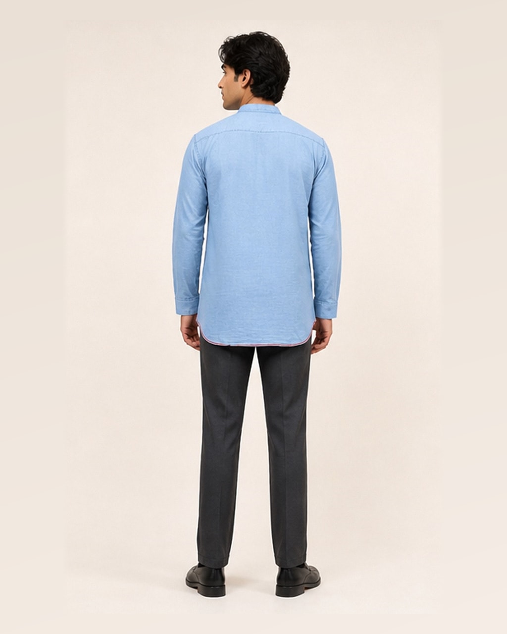 Men Sky Blue Straight Kurta – Embrace Style and Comfort! — back view
