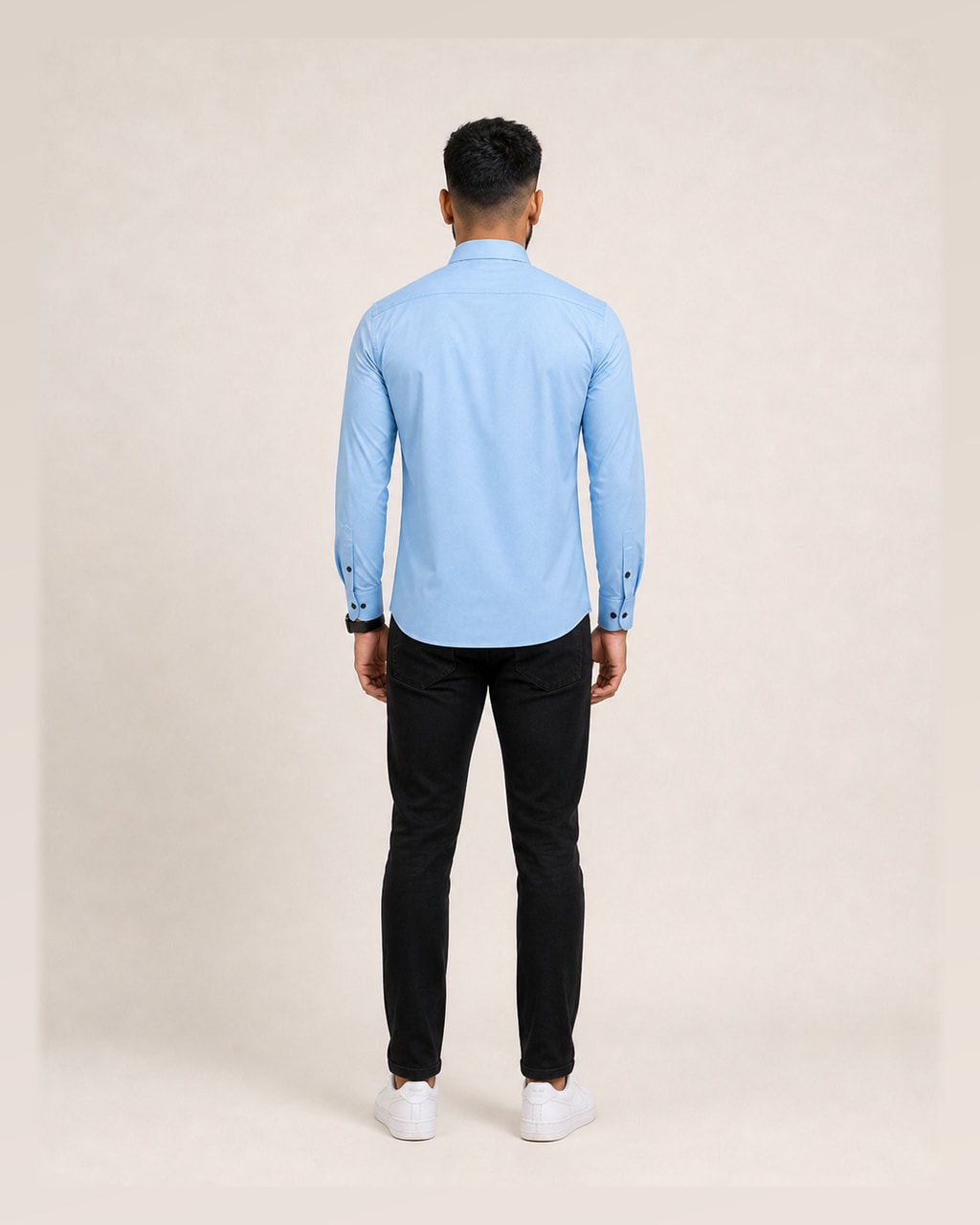 Sleek & Stylish – Sky Blue Plain Casual Shirt for Men — back view