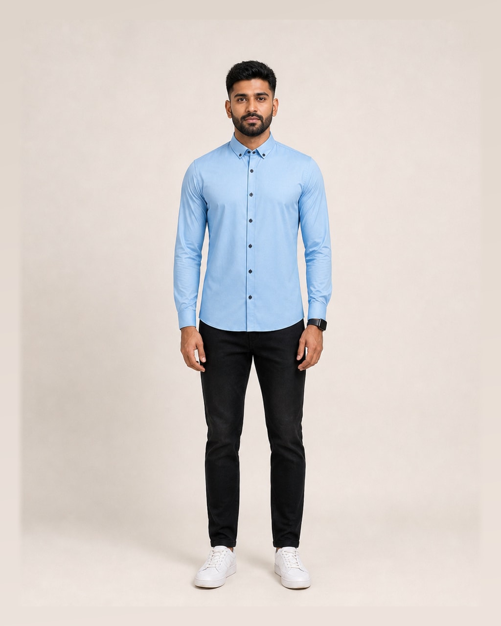 Sleek & Stylish – Sky Blue Plain Casual Shirt for Men