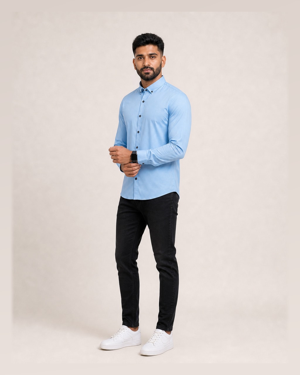 Sleek & Stylish – Sky Blue Plain Casual Shirt for Men side view