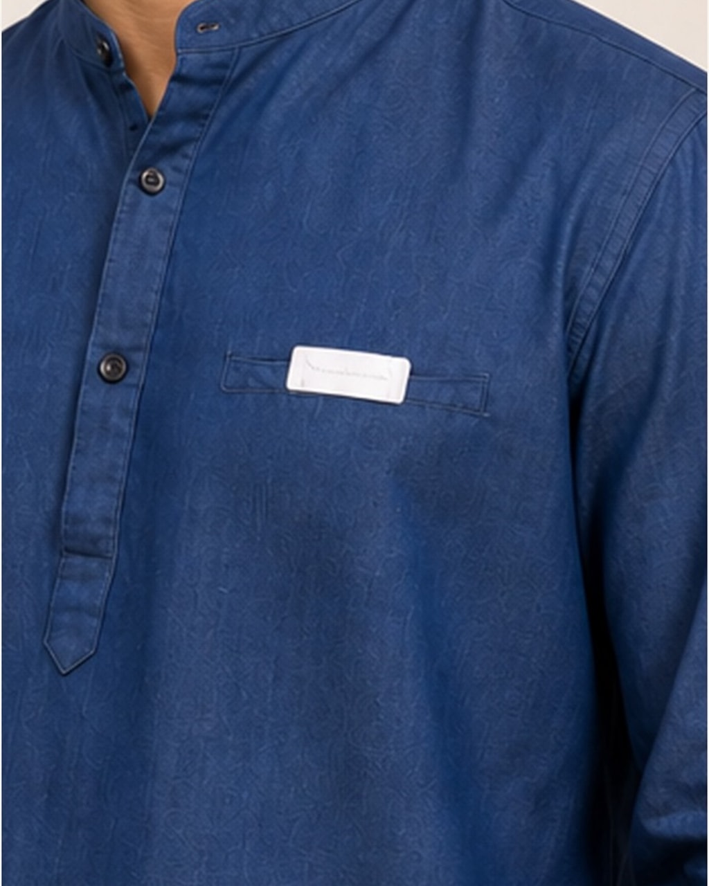 Men Blue Solid Straight Kurta – Embrace Style and Comfort! closeup view