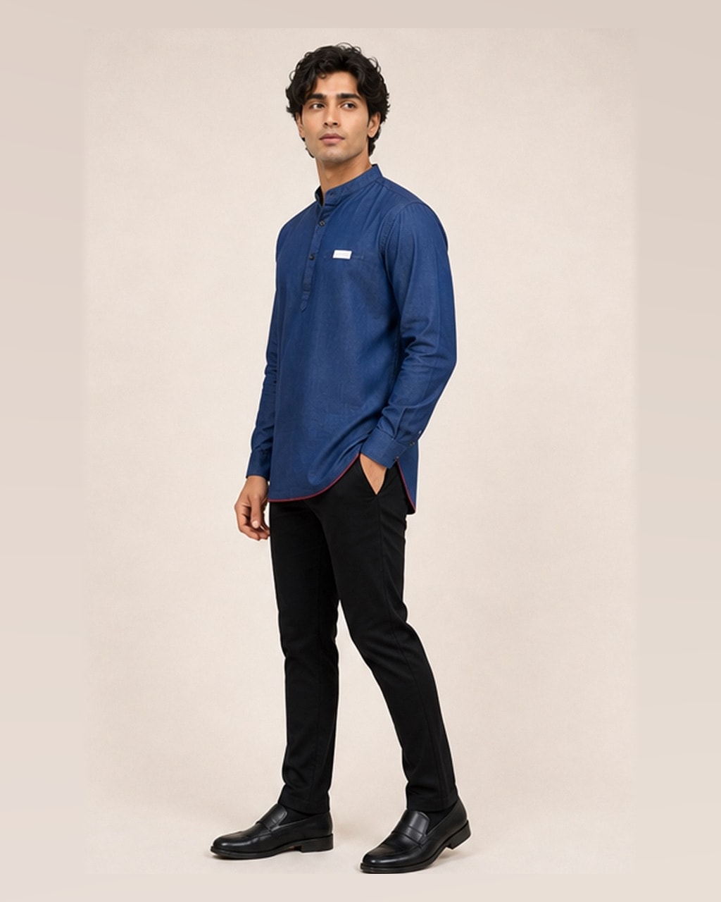 Men Blue Solid Straight Kurta – Embrace Style and Comfort! side view