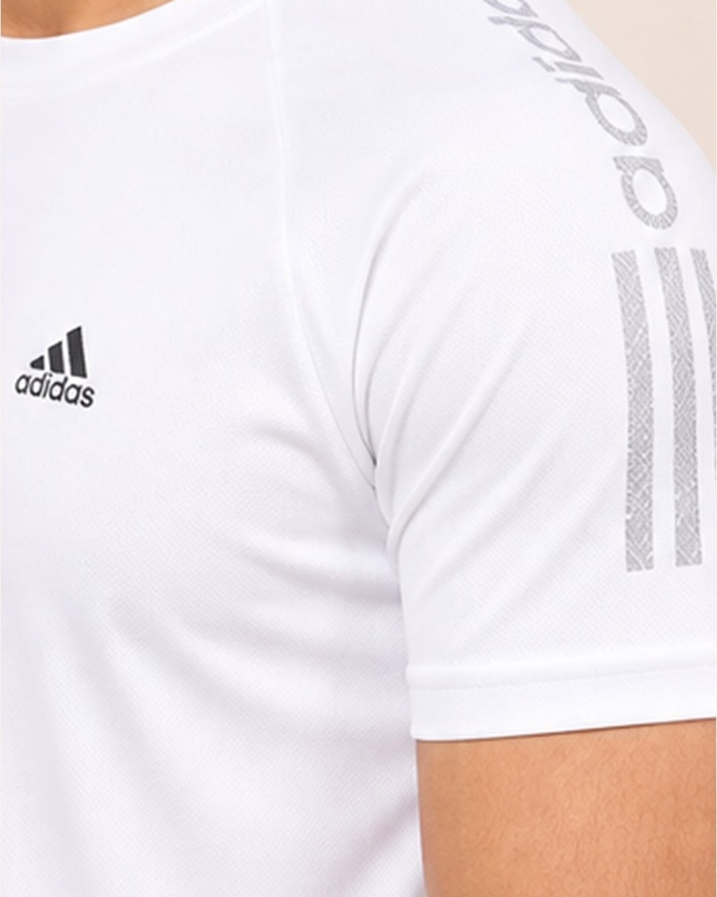 Reflective Logo White Dry Fit Tee closeup view