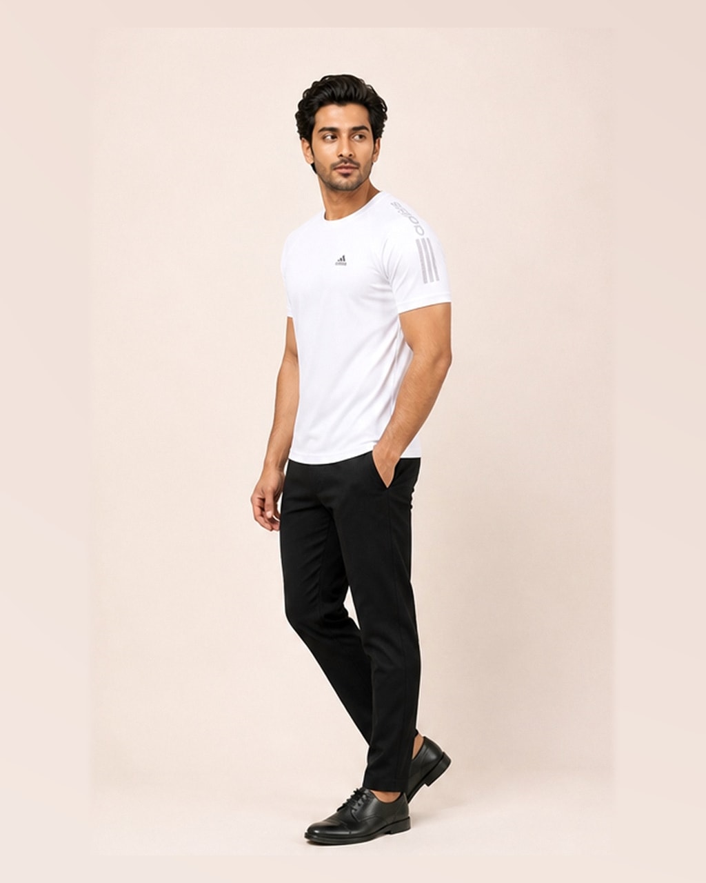 Reflective Logo White Dry Fit Tee side view