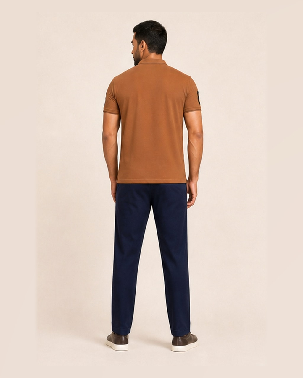 Sleek & Classic: Plain Brown Polo T-Shirt for Men — back view