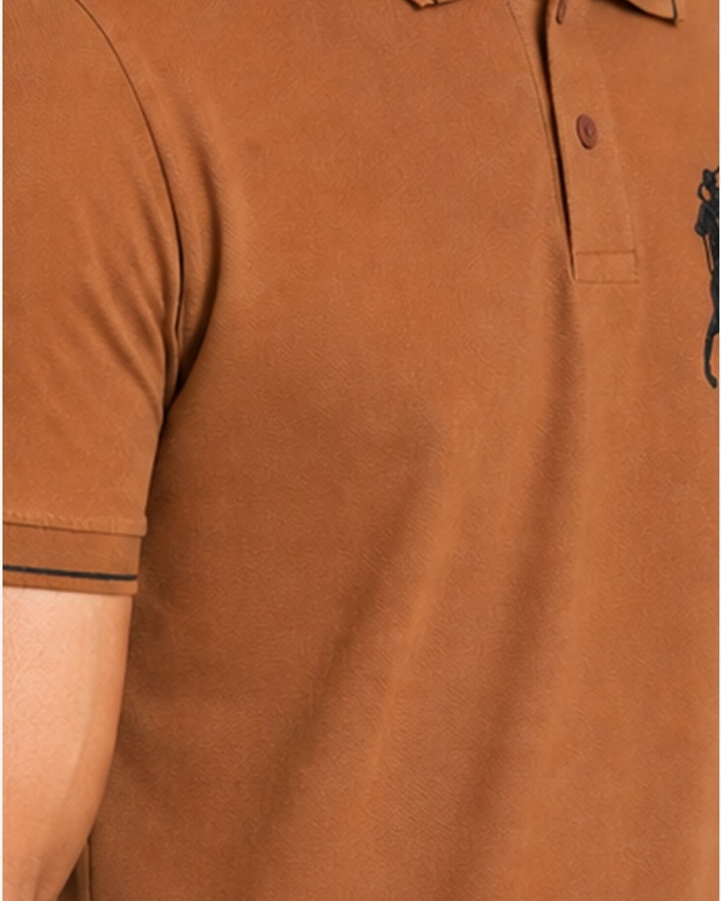 Sleek & Classic: Plain Brown Polo T-Shirt for Men closeup view