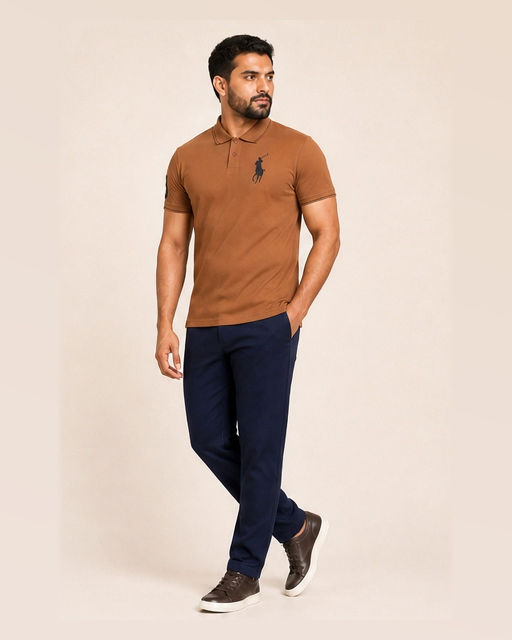 Sleek & Classic: Plain Brown Polo T-Shirt for Men side view