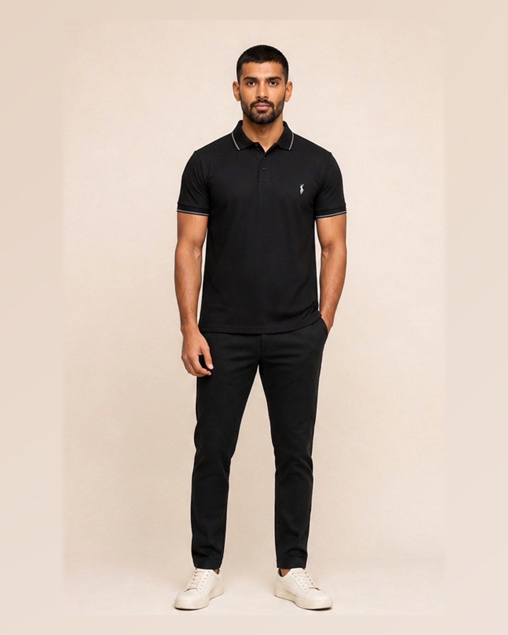 Sleek & Classic: Plain Black Polo T-Shirt for Men