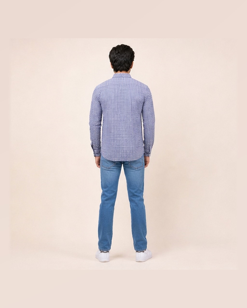 Chic blue and White Checks Shirt – Export Quality Fashion and Comfort Combined — back view