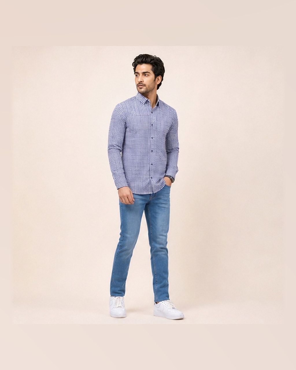 Chic blue and White Checks Shirt – Export Quality Fashion and Comfort Combined side view