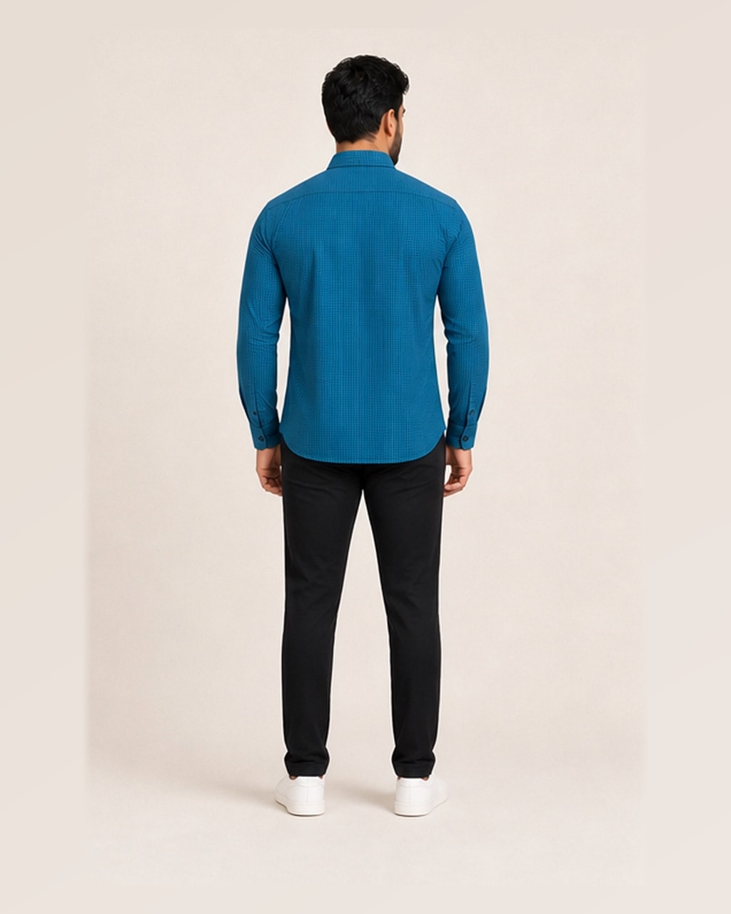 Chic Black and Blue Checks Shirt – Export Quality Fashion and Comfort Combined — back view
