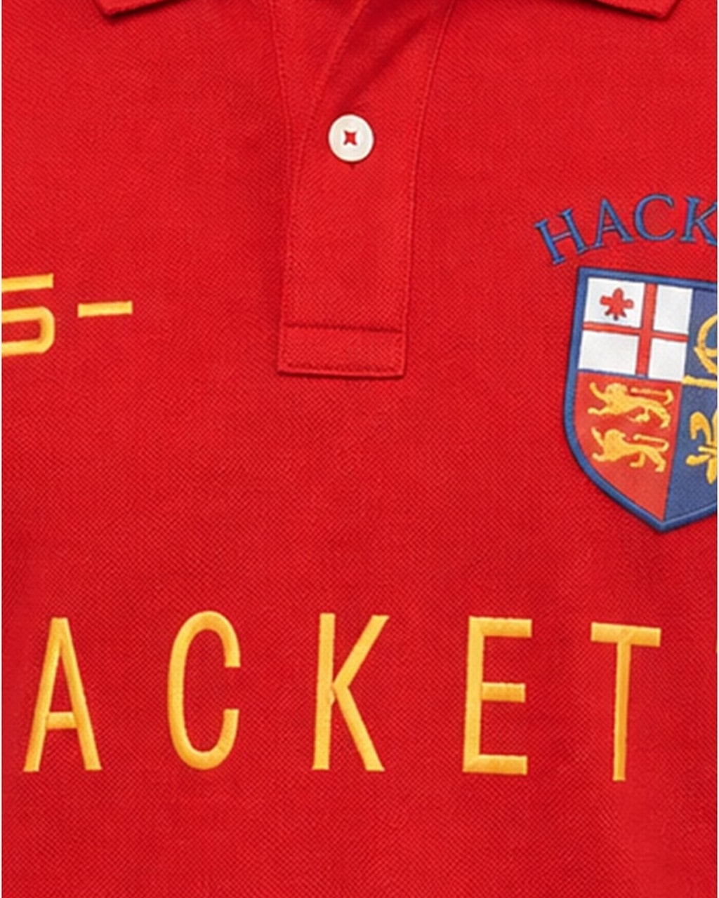 Hackett Lions Patch Classic Fit Red Premium Polo closeup view