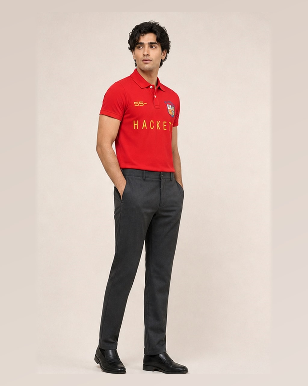 Hackett Lions Patch Classic Fit Red Premium Polo side view