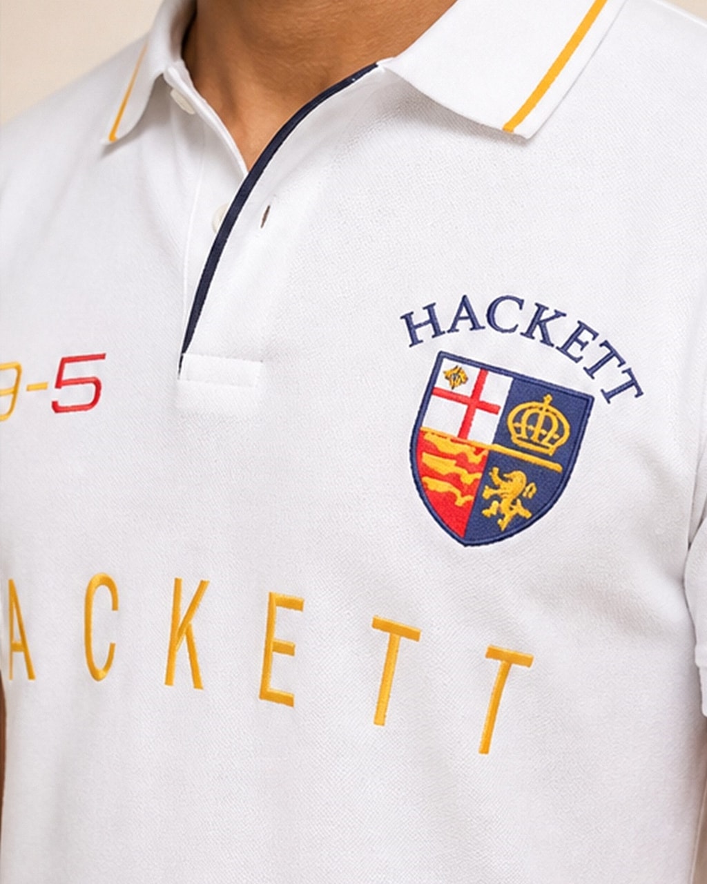 Hackett Lions Patch Classic Fit White Premium Polo detail view