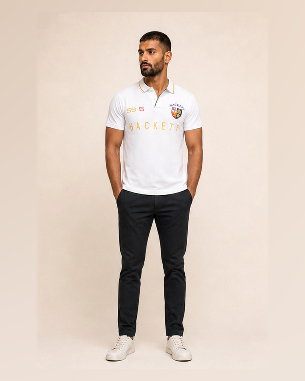 Hackett Lions Patch Classic Fit White Premium Polo