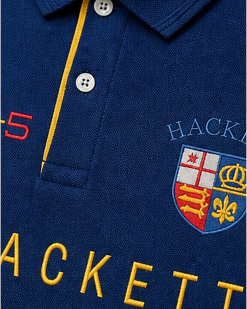 Hackett Lions Patch Classic Fit Navy Blue Premium Polo closeup view