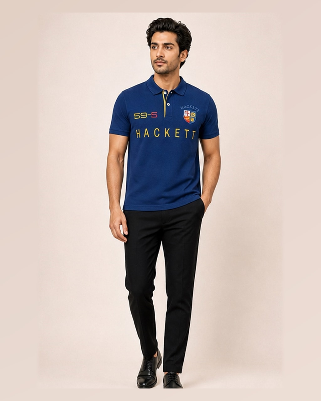 Hackett Lions Patch Classic Fit Navy Blue Premium Polo
