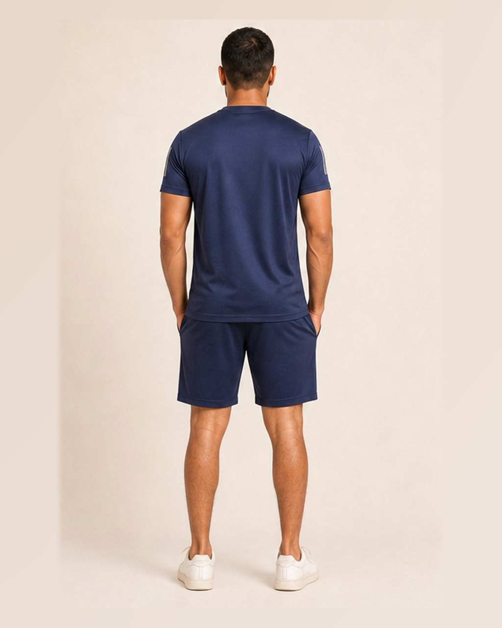Reflective Logo Round Neck Blue Tracksuit — back view