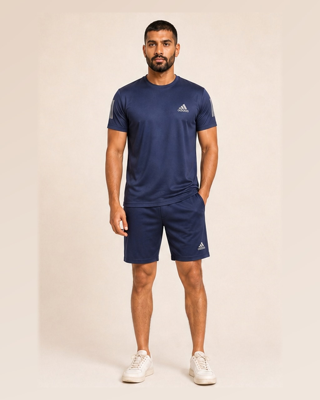 Reflective Logo Round Neck Blue Tracksuit