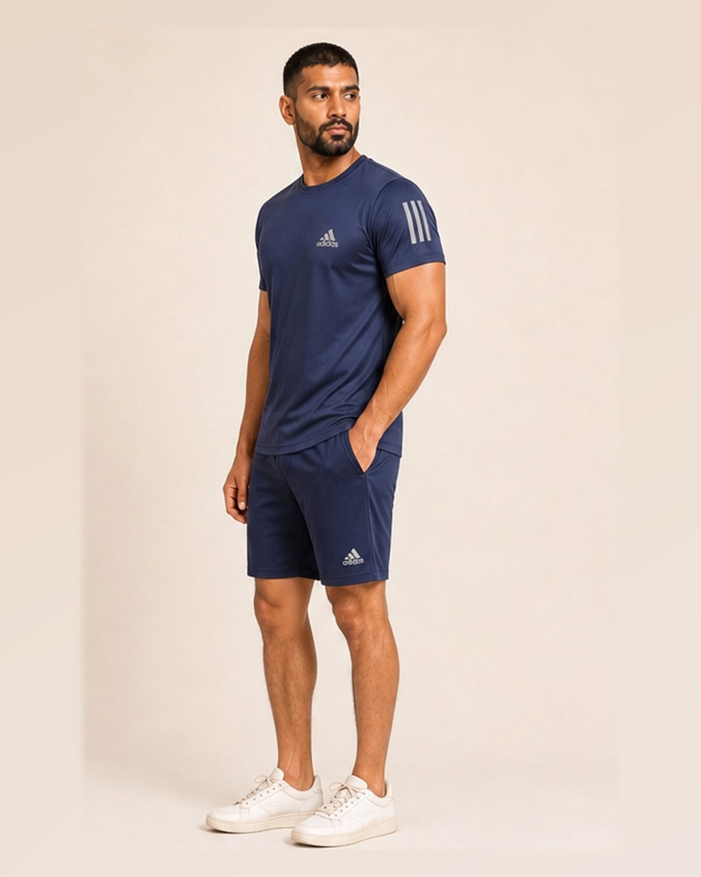 Reflective Logo Round Neck Blue Tracksuit side view
