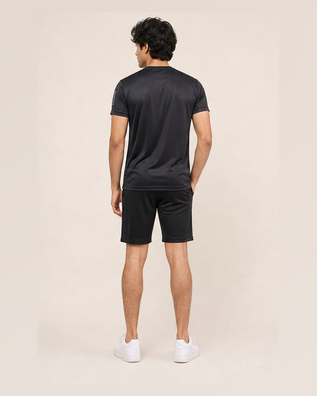Reflective Logo Round Neck Black Tracksuit — back view