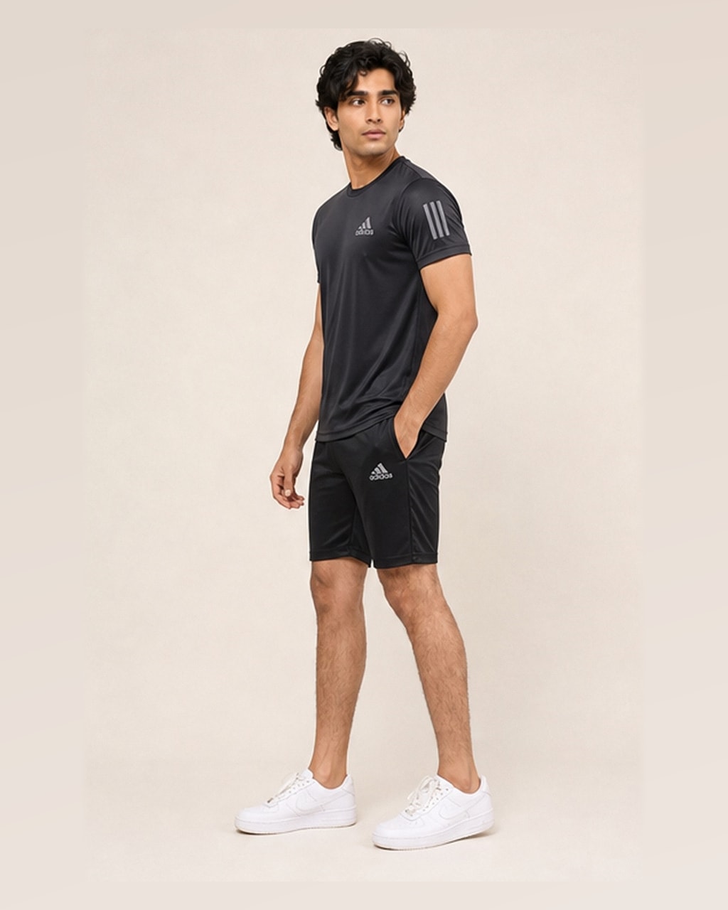 Reflective Logo Round Neck Black Tracksuit side view