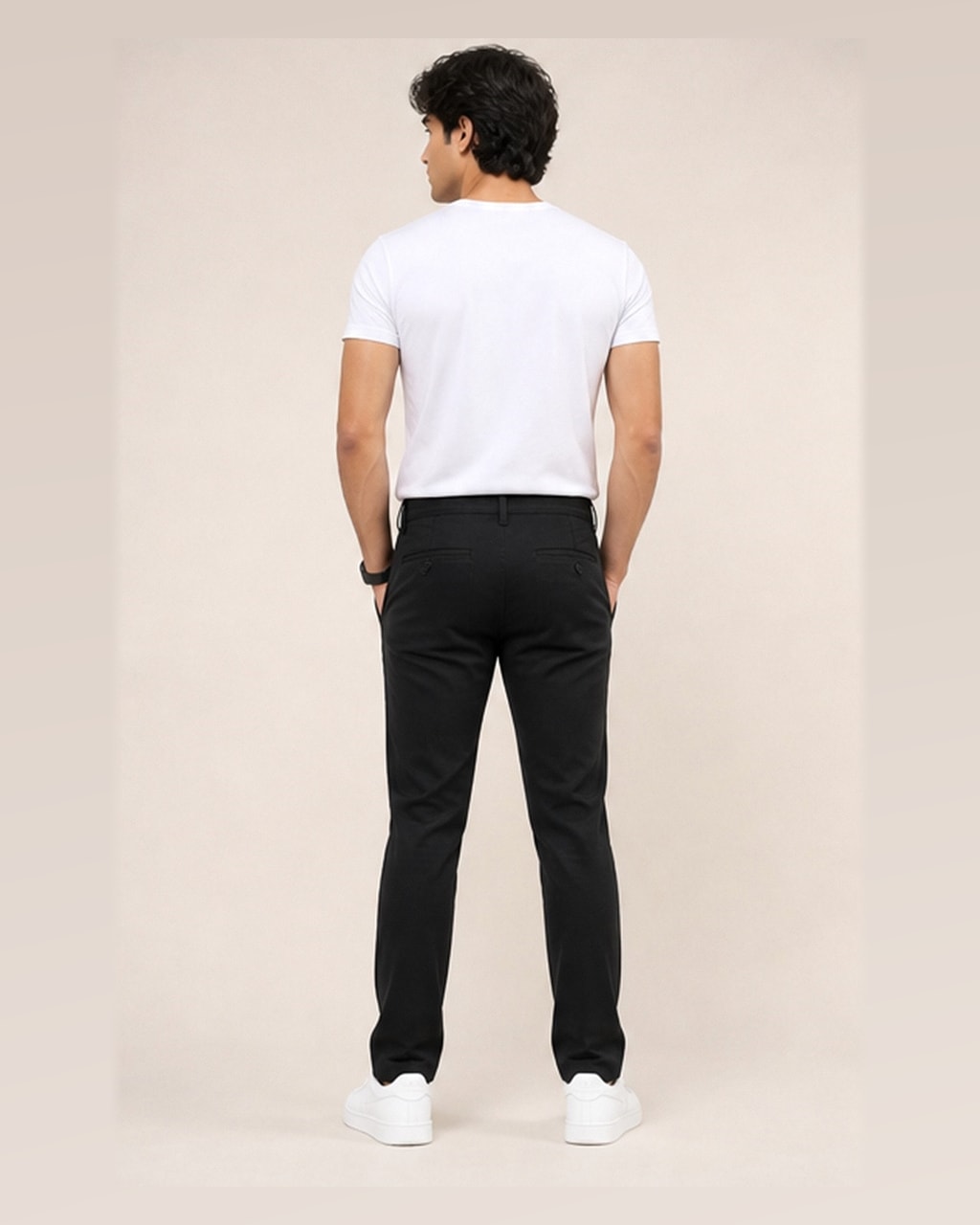 Trendy Men’s Cotton Chinos Black Dress Pant — back view