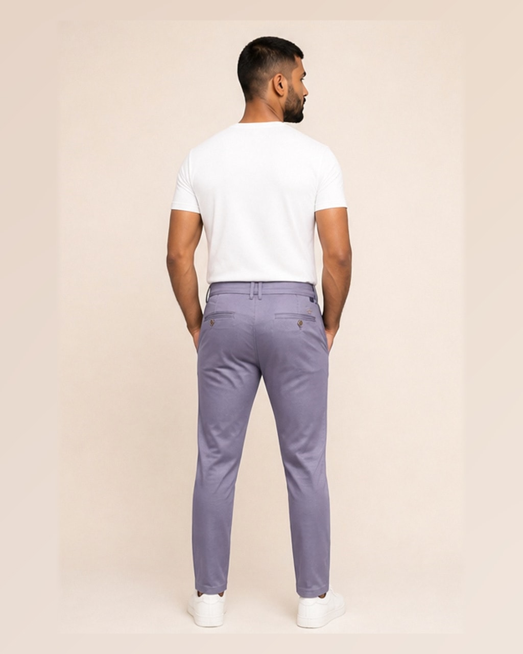 Trendy Men’s Cotton Chinos Purple Light Dress Pant — back view