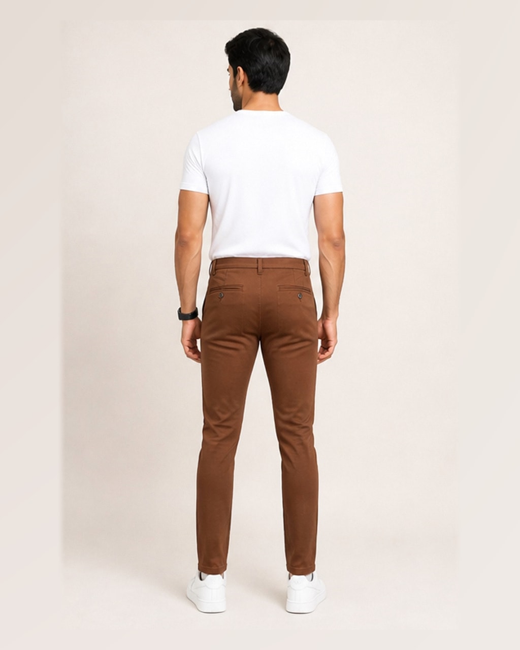 Trendy Men’s Cotton Chinos Brown Dress Pant — back view