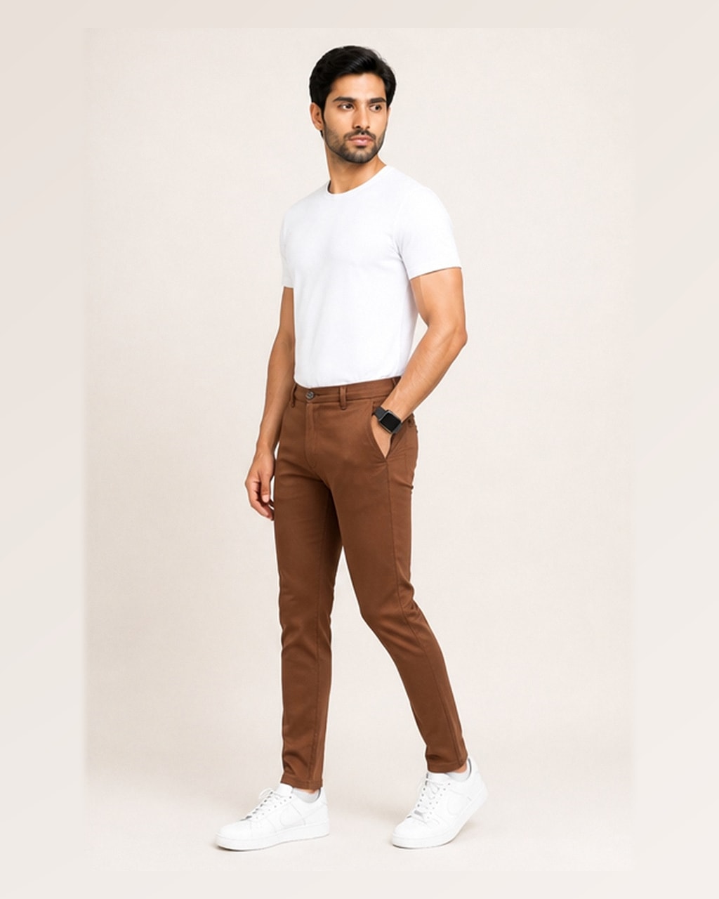 Trendy Men’s Cotton Chinos Brown Dress Pant side view