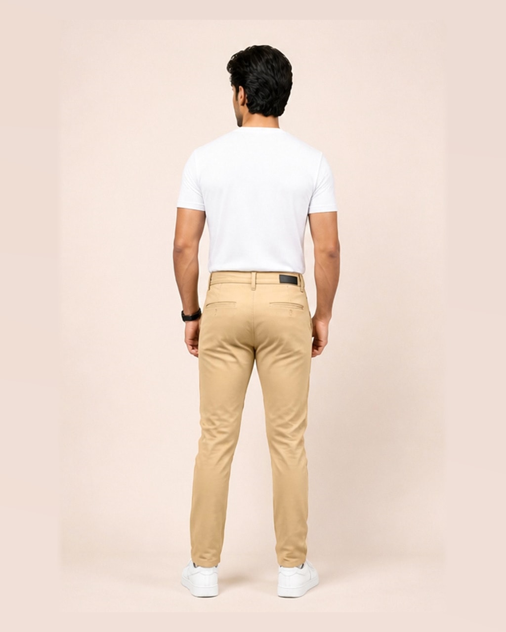 Trendy Men’s Cotton Chinos Camel Beige Dress Pant — back view