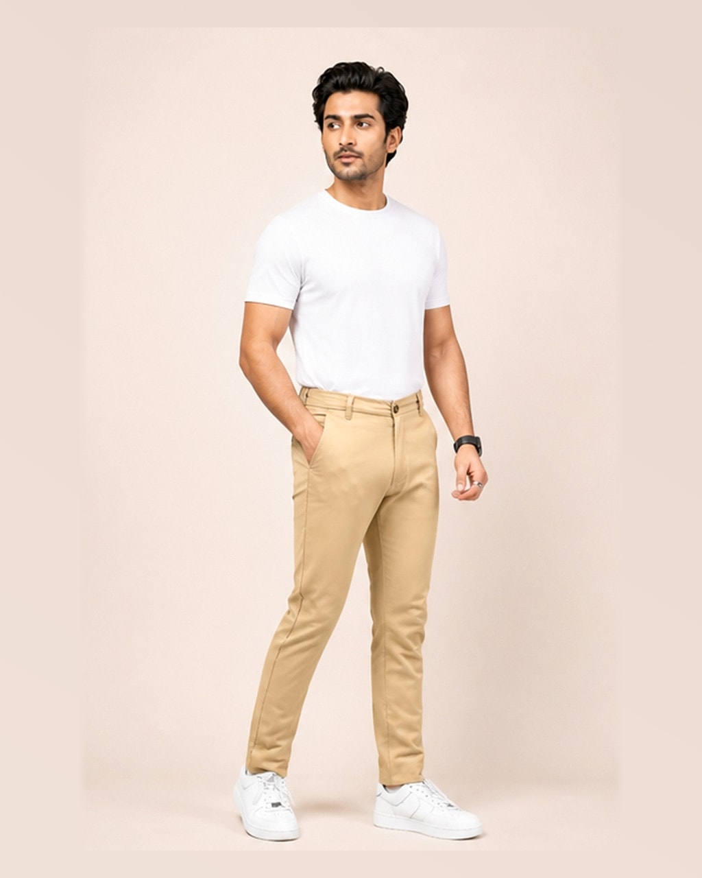 Trendy Men’s Cotton Chinos Camel Beige Dress Pant side view