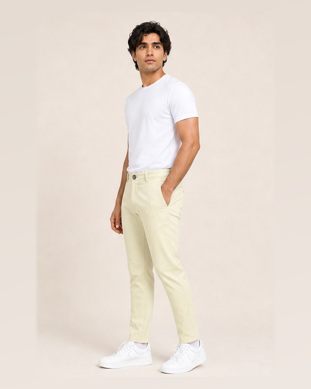 Trendy Men’s Cotton Chinos Camel Light Dress Pant side view