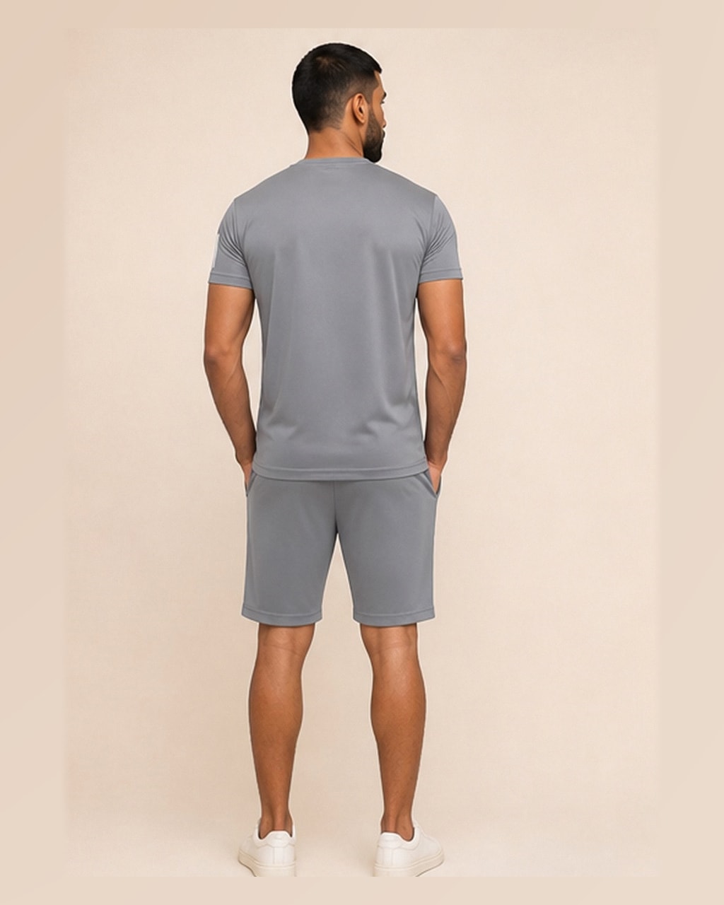 Reflective Logo Round Neck Gray Tracksuit — back view