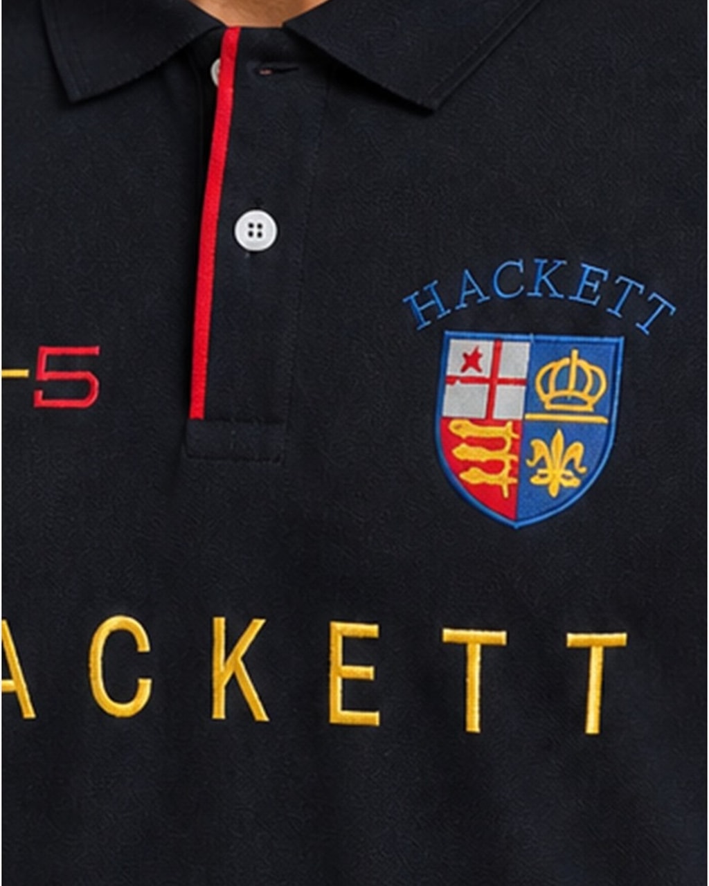 Hackett Lions Patch Classic Fit Black Premium Polo closeup view