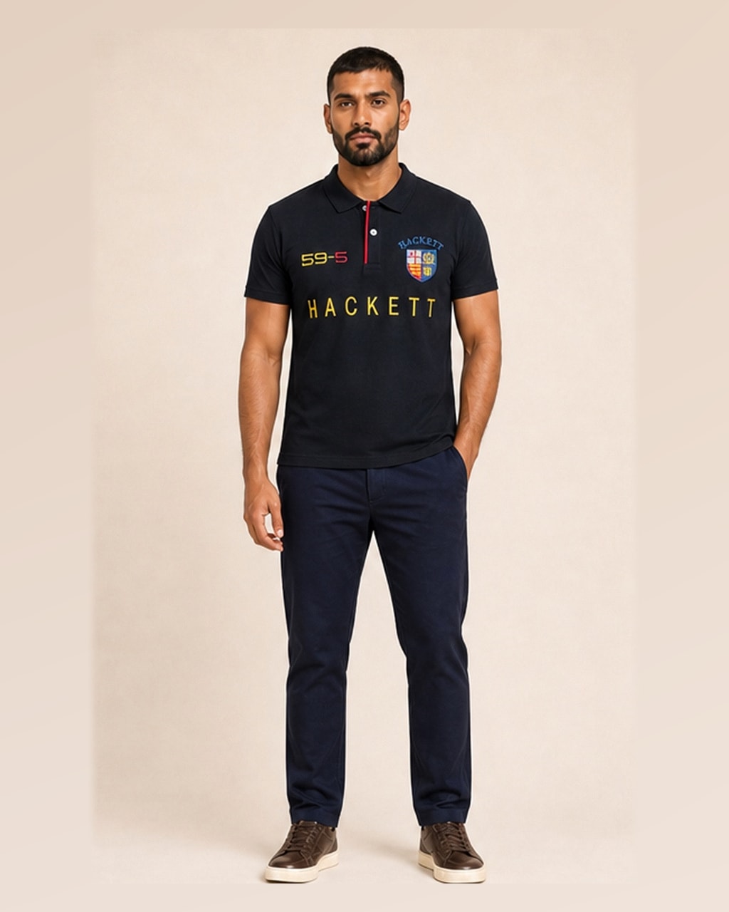 Hackett Lions Patch Classic Fit Black Premium Polo