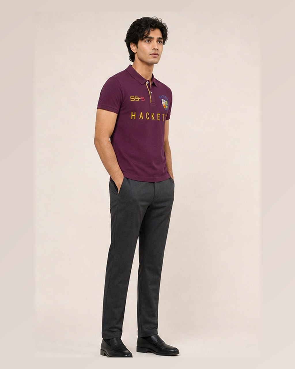 Hackett Lions Patch Classic Fit Maroon Premium Polo side view