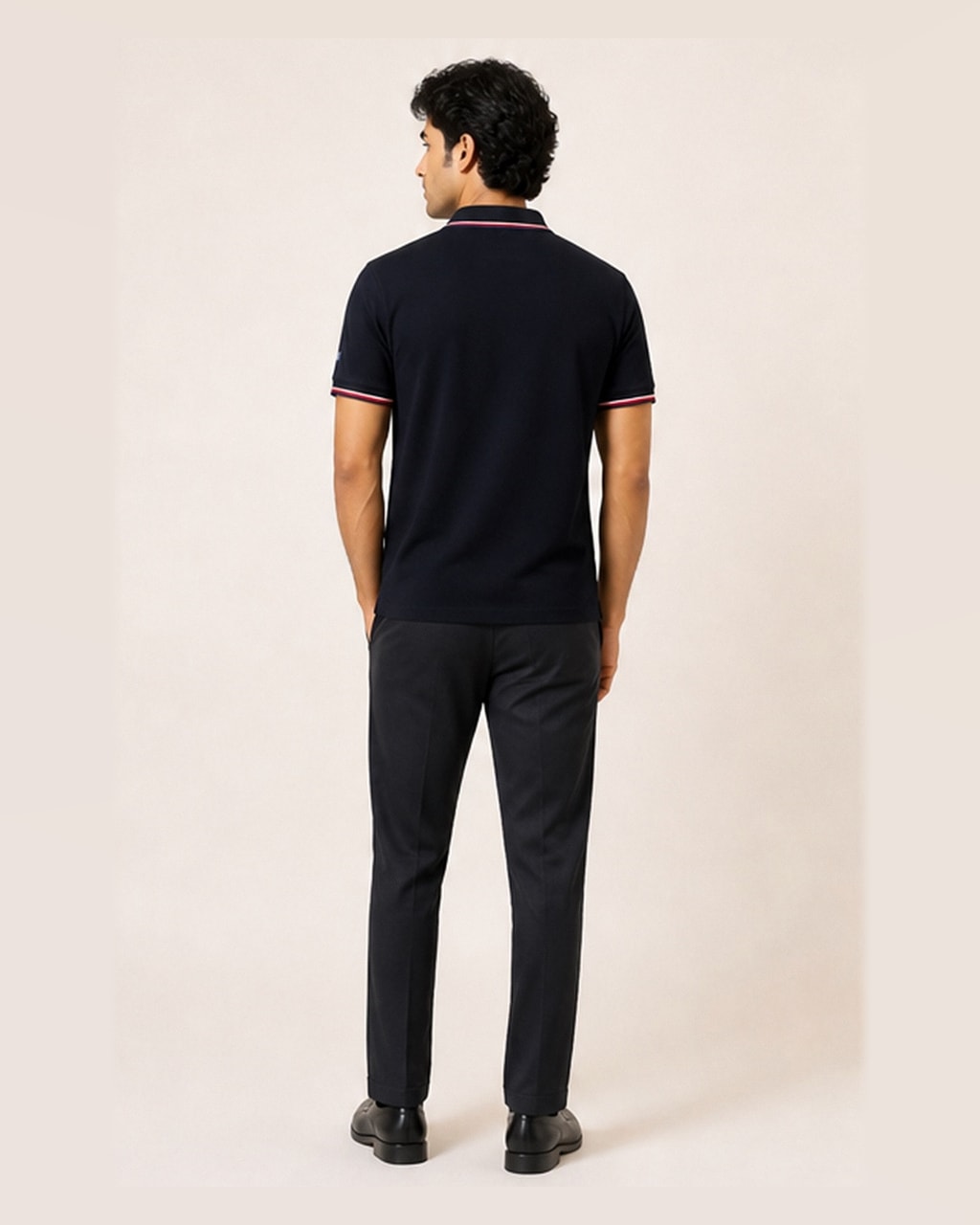 Tommy Premium Plain Black Polo T-Shirt for Men — back view